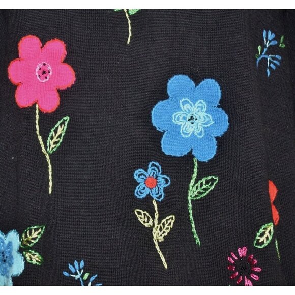 Alfred Dunner XL Black Pullover Crewneck Sweater Embroidered Flowers Long Sleeve - Picture 4 of 9